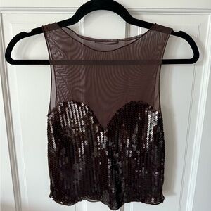 Zara Brown Sequin Tank Top